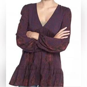 Free people XS purple printed long sleeve top boho